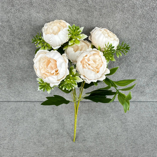 Ivory Silk Round Peony Bush - 5 Heads RosesHQ.com