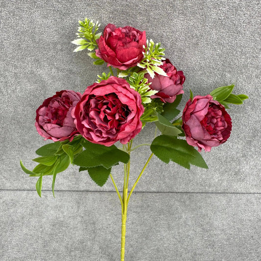 Red Silk Round Peony Bush - 5 Heads RosesHQ.com