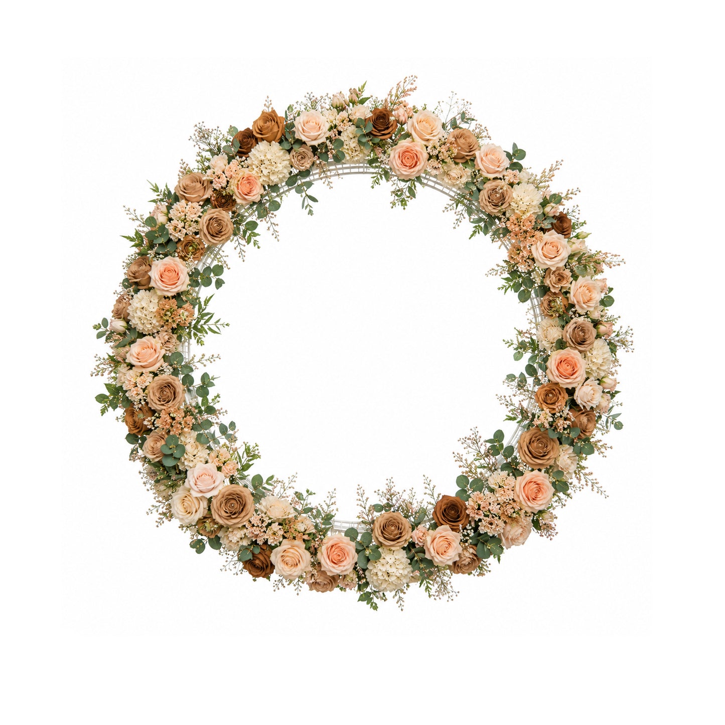 Arch Round Mesh White With Tan, Coffee And Peach Flowers 150Cm