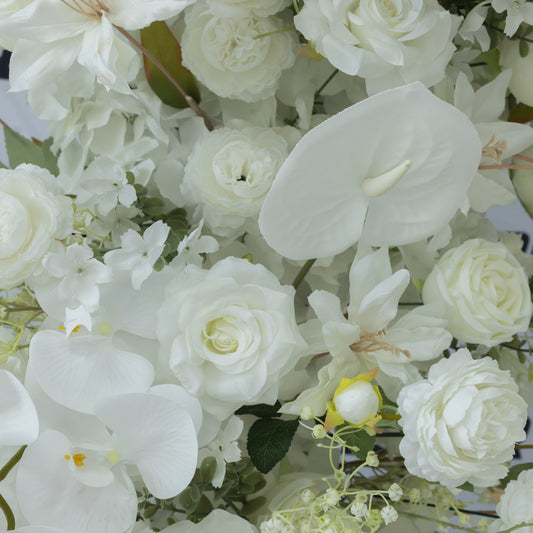 Superior White Rose, Orchid and Anthurium Floral Horn Arch Set