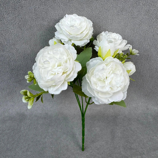 White Silk Peony Bush - 5 Heads RosesHQ.com