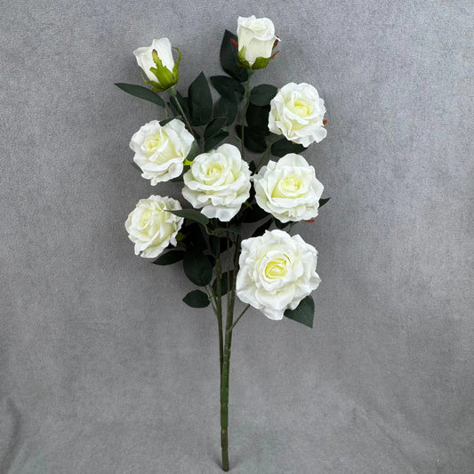Ivory Silk Classic Rose Branch - 8 Heads RosesHQ.com