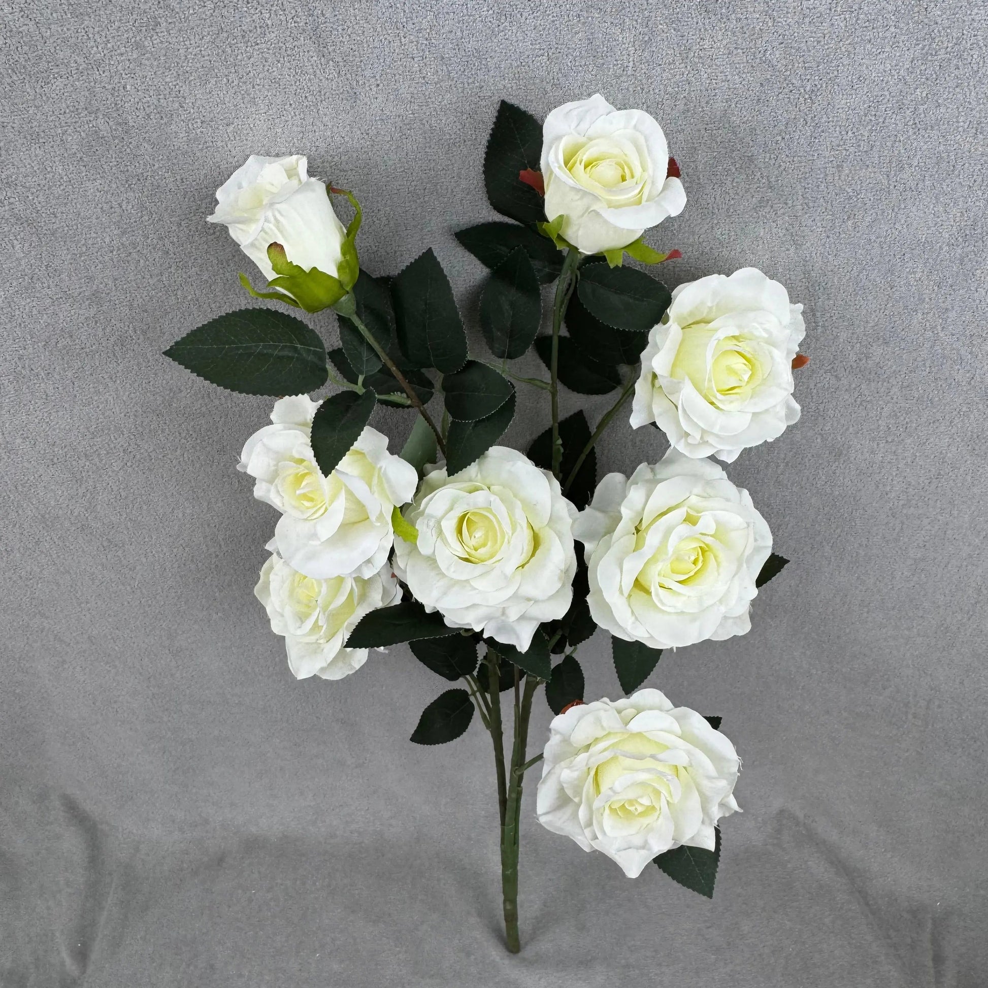 Ivory Silk Classic Rose Branch - 8 Heads RosesHQ.com
