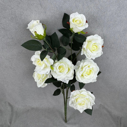 Ivory Silk Classic Rose Branch - 8 Heads RosesHQ.com