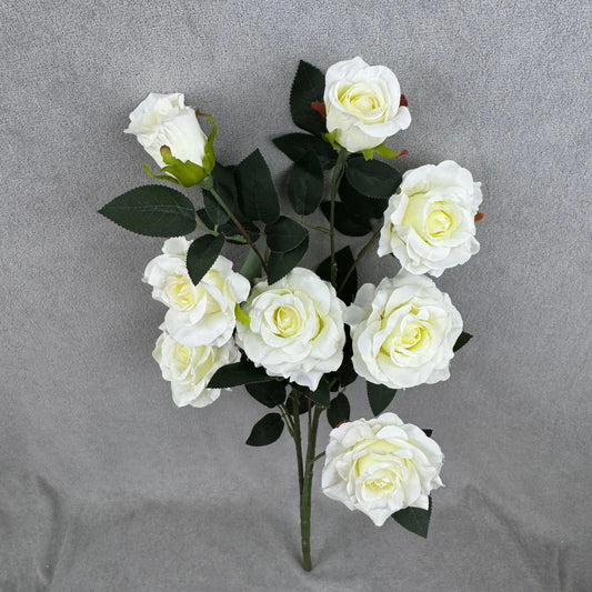 Ivory Silk Classic Rose Branch - 8 Heads RosesHQ.com