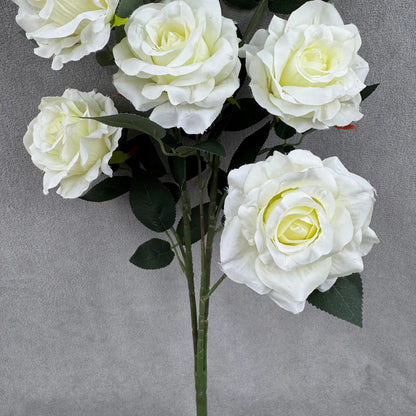 Ivory Silk Classic Rose Branch - 8 Heads RosesHQ.com