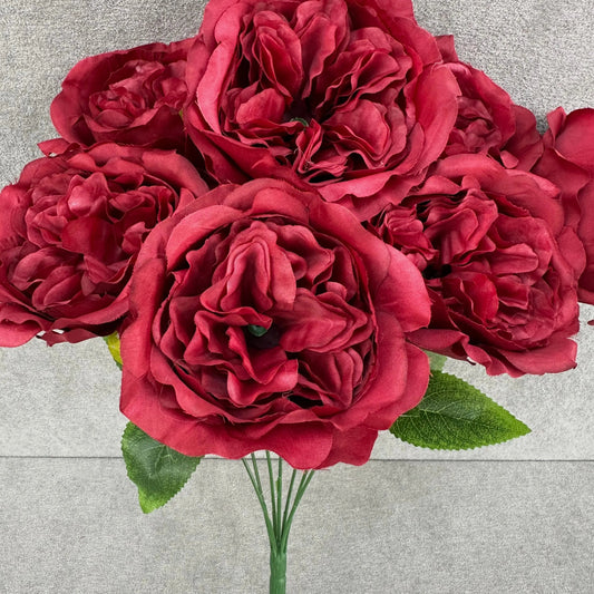 Red Silk Austin Rose Bush - 7 Heads RosesHQ.com