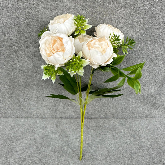 Ivory Silk Round Peony Bush - 5 Heads RosesHQ.com