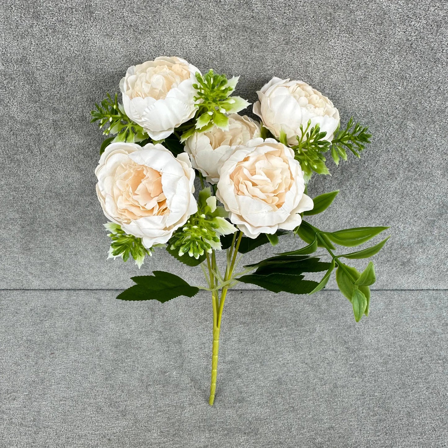 Ivory Silk Round Peony Bush - 5 Heads RosesHQ.com
