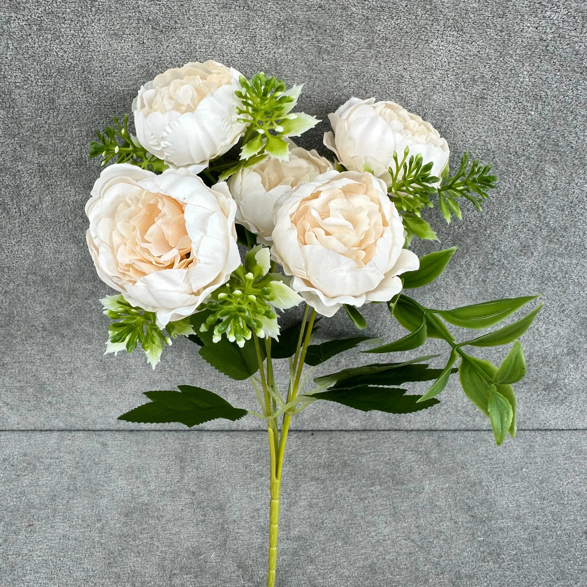 Ivory Silk Round Peony Bush - 5 Heads RosesHQ.com