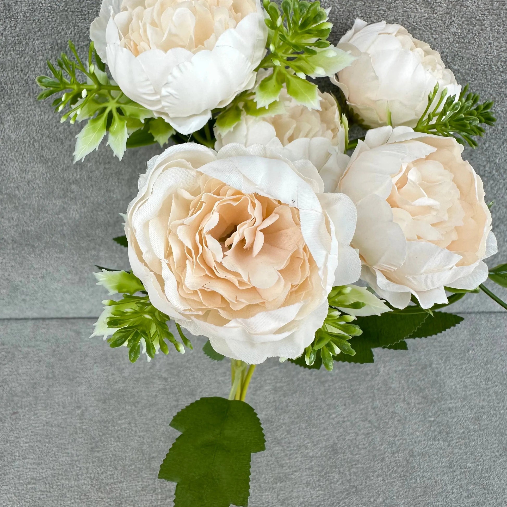 Ivory Silk Round Peony Bush - 5 Heads RosesHQ.com