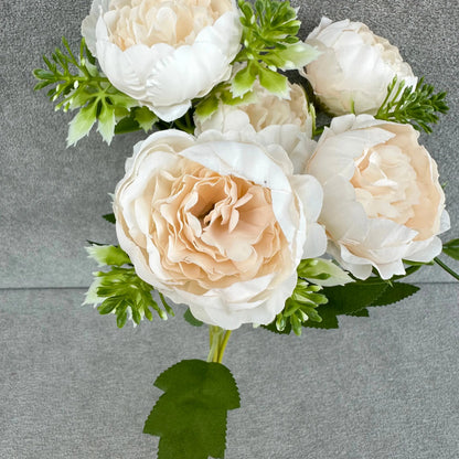 Ivory Silk Round Peony Bush - 5 Heads RosesHQ.com