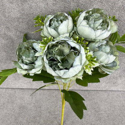 Green Silk Round Peony Bush - 5 Heads RosesHQ.com