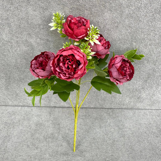 Red Silk Round Peony Bush - 5 Heads RosesHQ.com