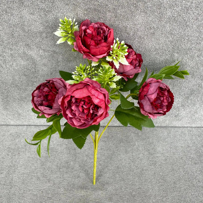 Red Silk Round Peony Bush - 5 Heads RosesHQ.com