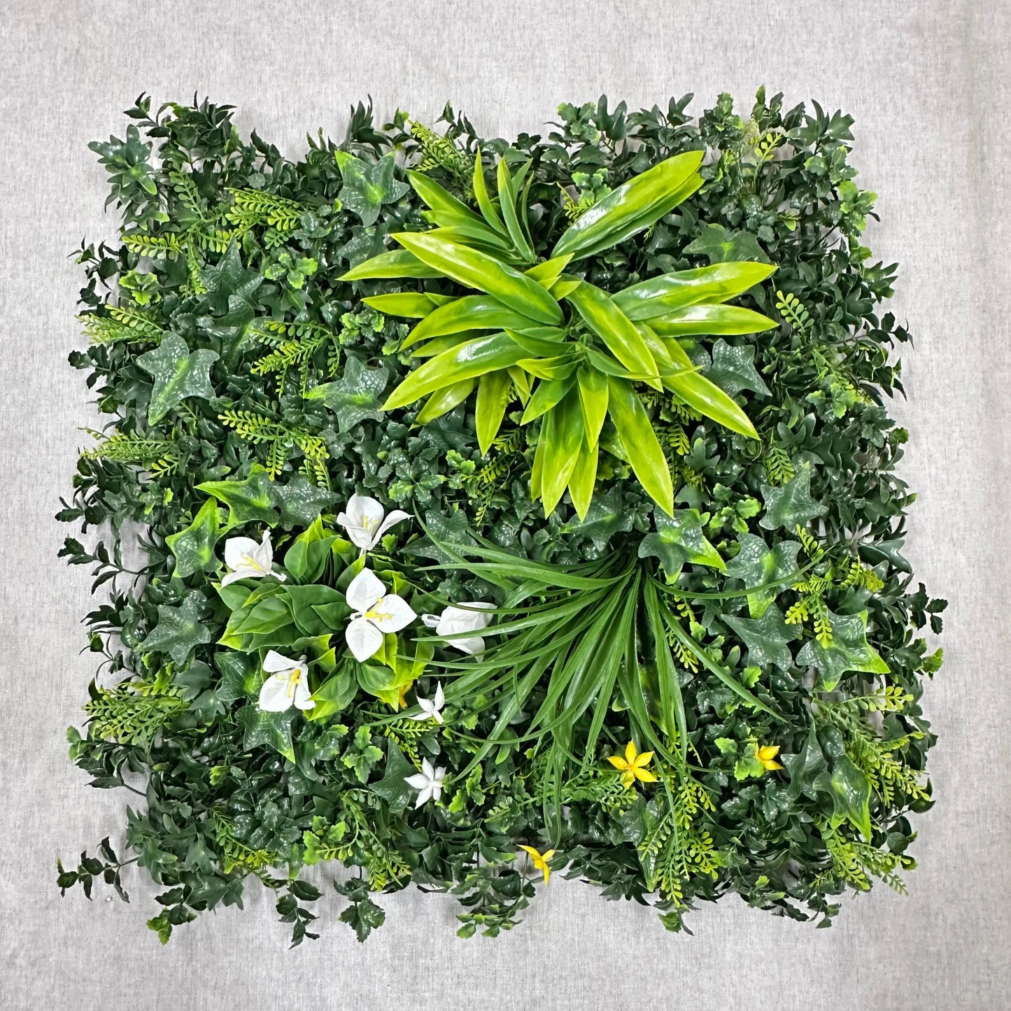 Artificial Mixed Leaf Grass Wall Panel Green 50x50cm RosesHQ.com