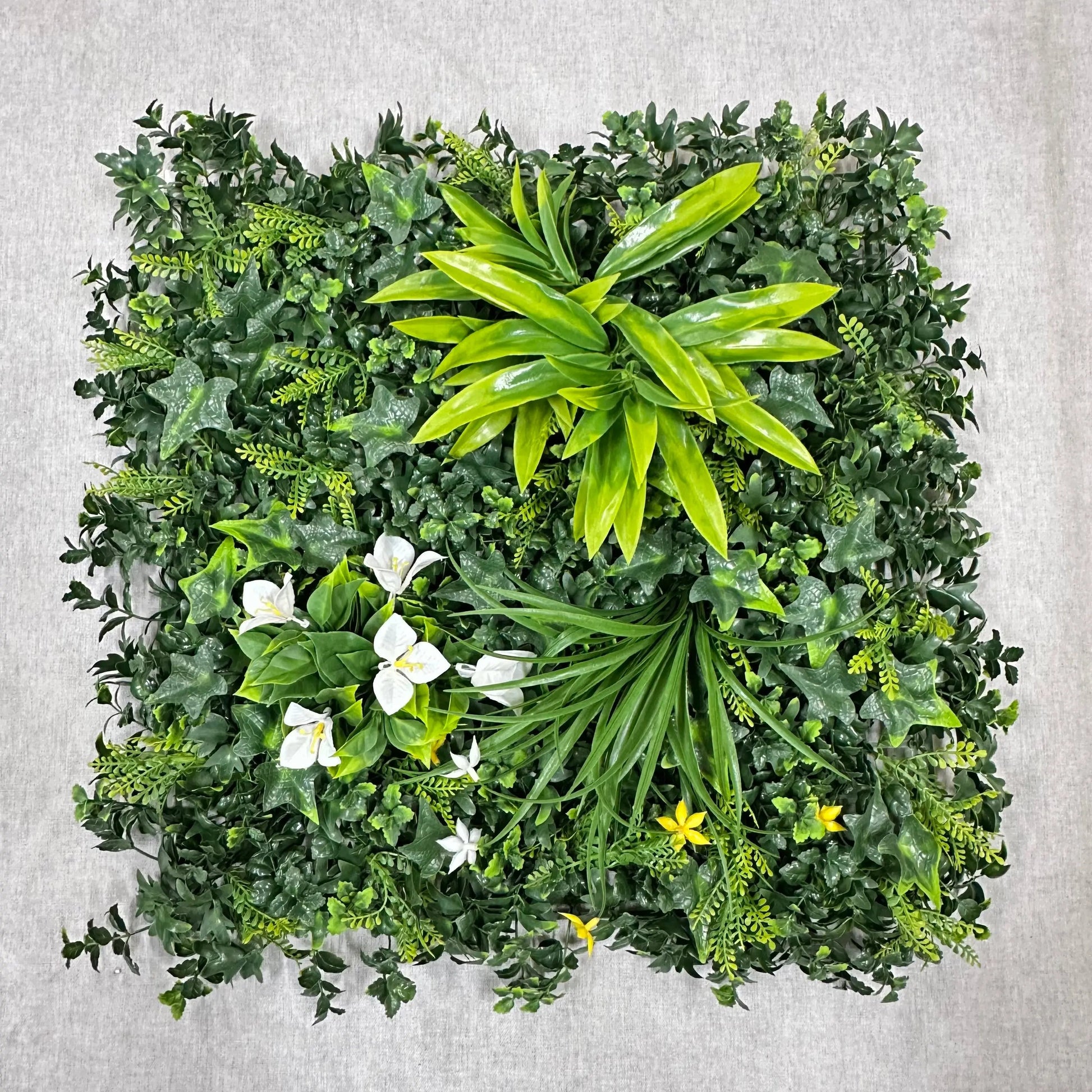 Artificial Mixed Leaf Grass Wall Panel Green 50x50cm RosesHQ.com