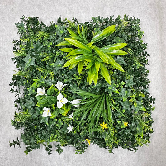 Artificial Mixed Leaf Grass Wall Panel Green 50x50cm RosesHQ.com