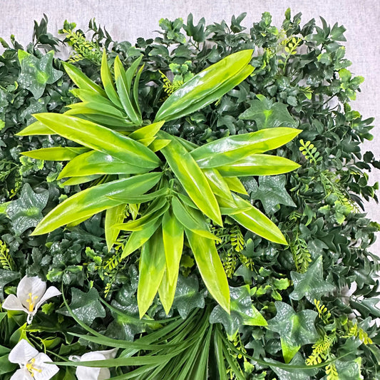 Artificial Mixed Leaf Grass Wall Panel Green 50x50cm RosesHQ.com
