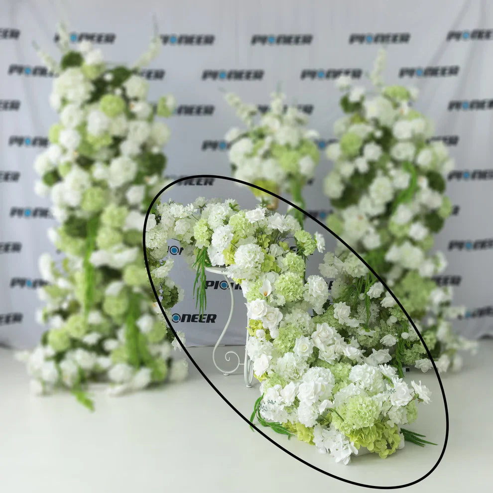White & Green Hydrangea Floral Runner