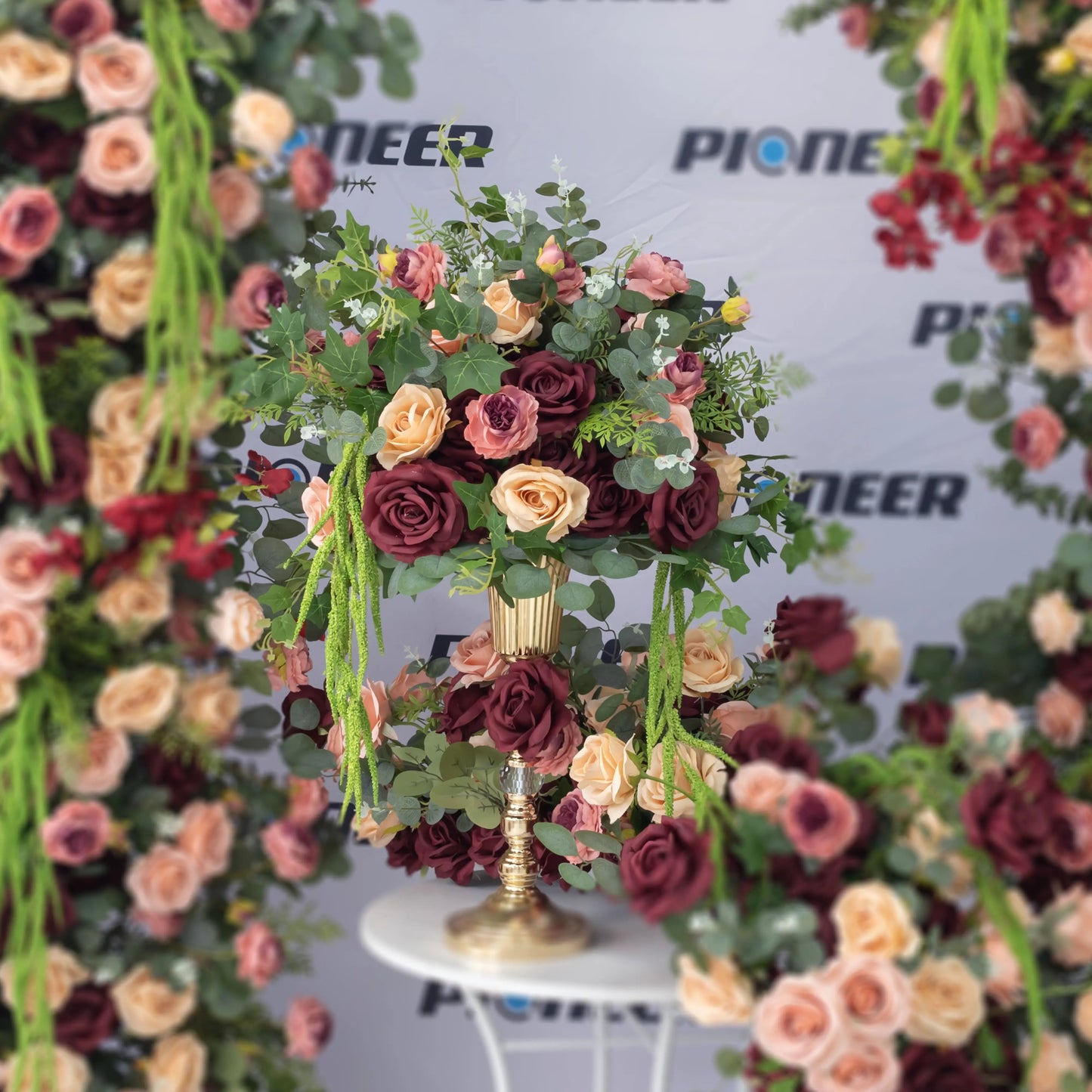 Burgundy & Blush Rose Floral Centerpiece Display Roses HQ