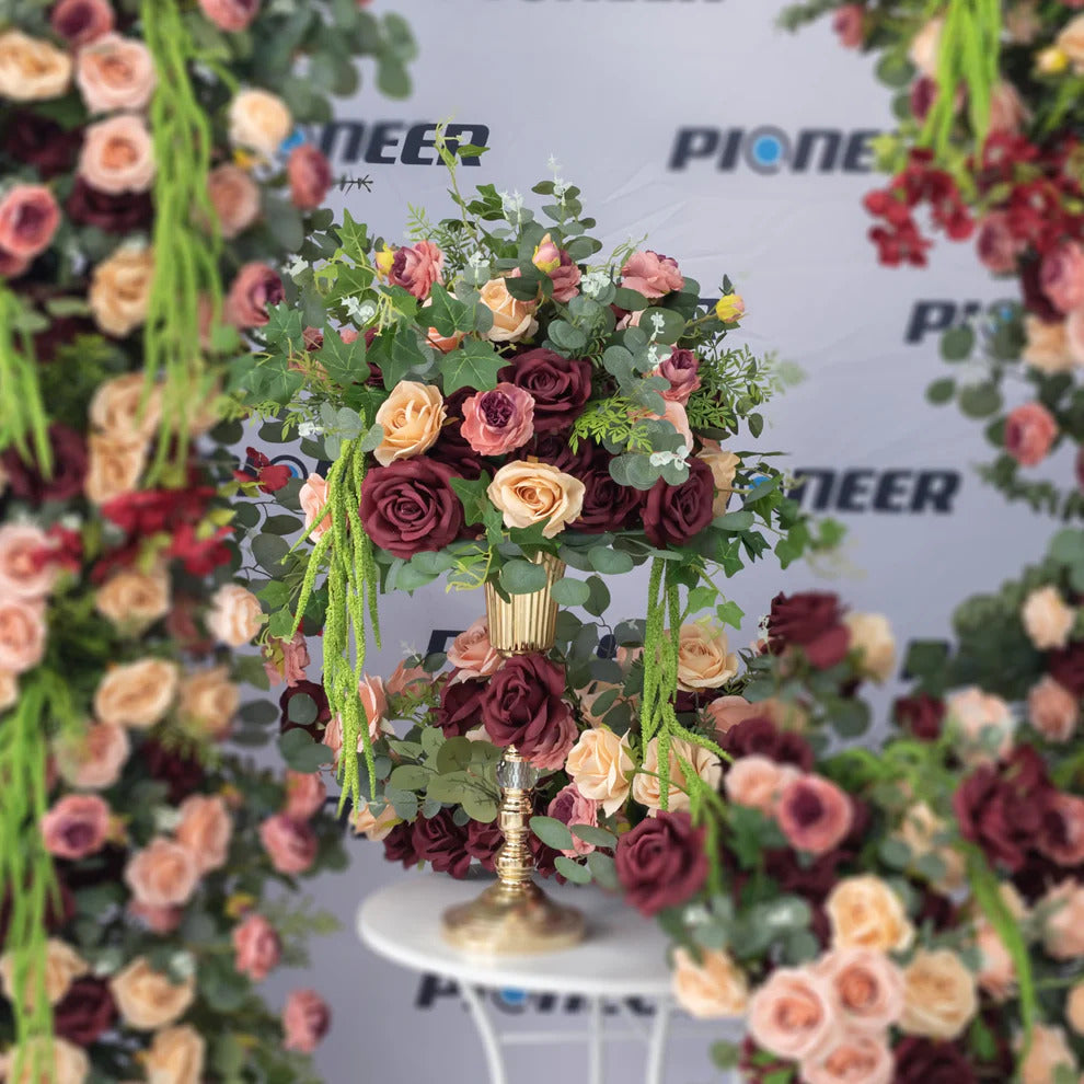 Burgundy & Blush Rose Floral Centerpiece Display