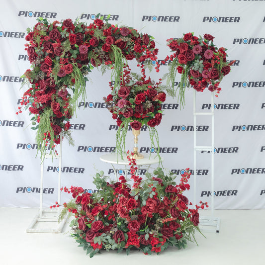 Textured Burgundy Rose & Greenery Hanging Backdrop