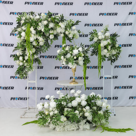 White Rose, Blooms & Layered Foliage Hanging Backdrop