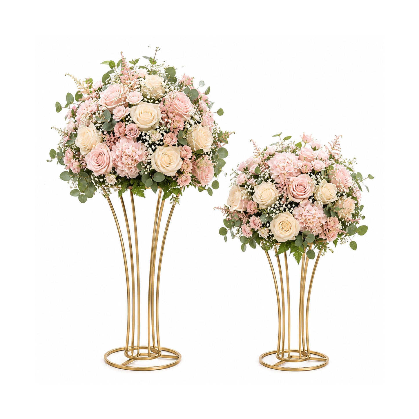Flower Arrangement With Metal Stand Blush Pink And Cream (Set Of 2)