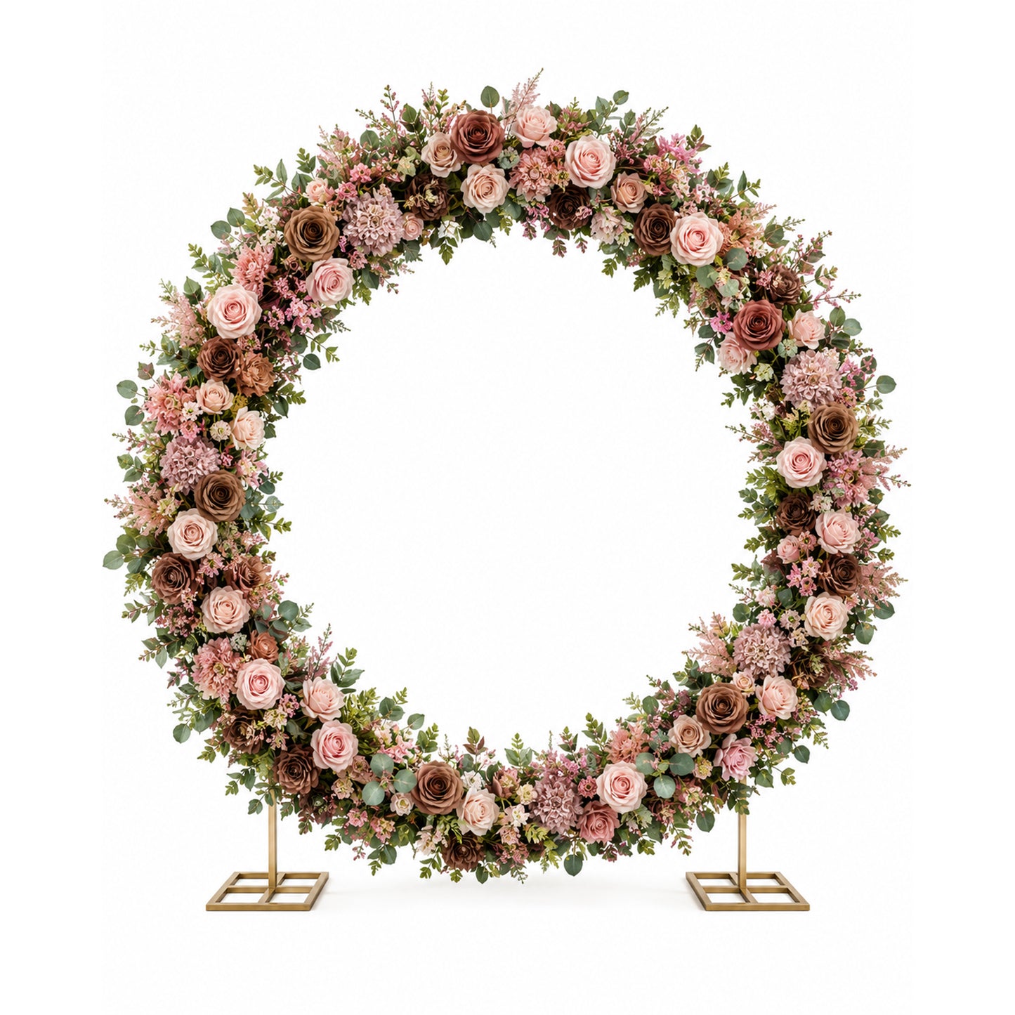 Arch Round Mesh White With Tan, Coffee And Peach Flowers 150Cm