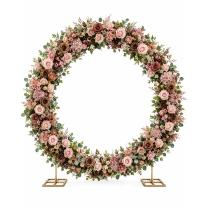 Arch Round Mesh White With Tan, Coffee And Peach Flowers 150Cm
