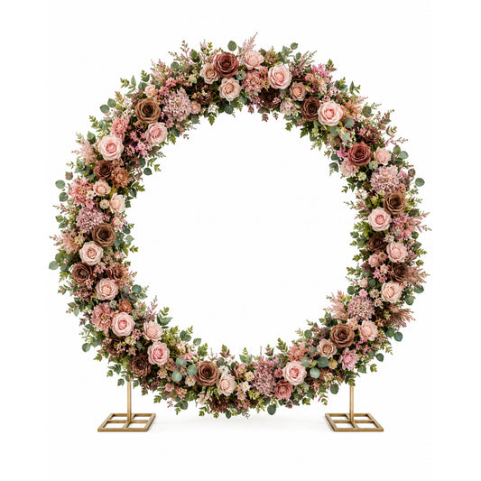 Arch Round Mesh White With Tan, Coffee And Peach Flowers 150Cm