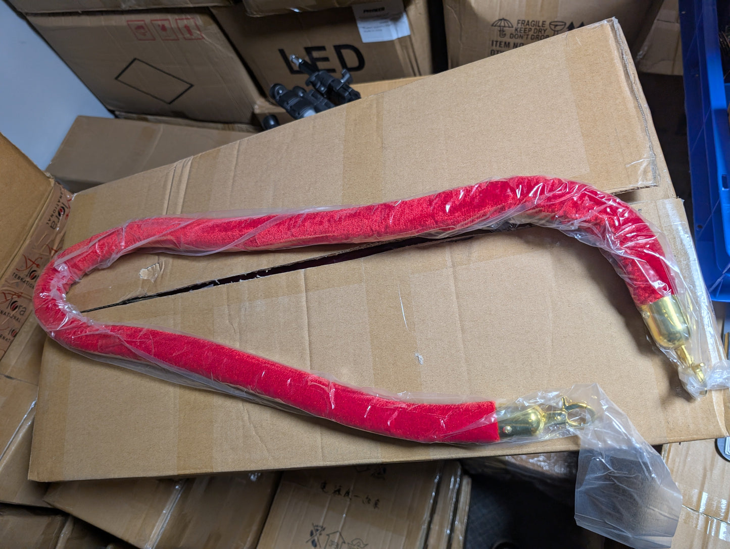 60-Inch Red Velvet Stanchion Rope with Gold Hooks